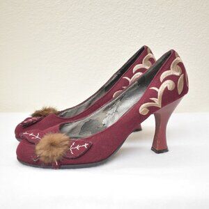 Nine West Burgundy Heels with Embroidery